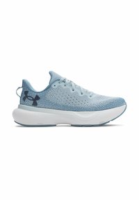 Light blue athletic shoe with a breathable mesh upper, cushioned midsole, and textured detailing. Features a dark logo on the side.