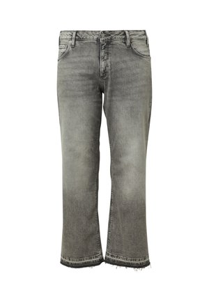 Grijze denim cropped jeans met een rafelige zoom, met een klassiek vijf-pocket ontwerp en een lichte vervaging over de stof.