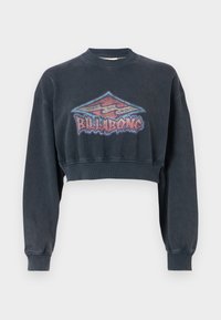 Rövidített fekete pulóver, elöl színes Billabong grafikás logóval, bordás mandzsettával és kerek nyakkivágással.