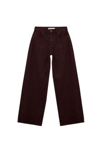 Bordeaux brede pijpen jeans van katoenen denim met een klassiek vijf-pocketontwerp en riemlussen, voorzien van een ritssluiting en knoopsluiting.