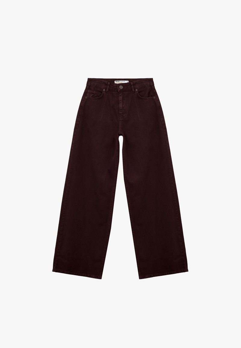 Bordeaux brede pijpen jeans van katoenen denim met een klassiek vijf-pocketontwerp en riemlussen, voorzien van een ritssluiting en knoopsluiting.