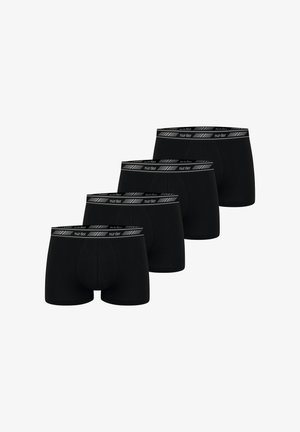 Boxer noir en tissu doux, avec une ceinture noire texturée ornée d'un motif géométrique gris et d'un détail logo.