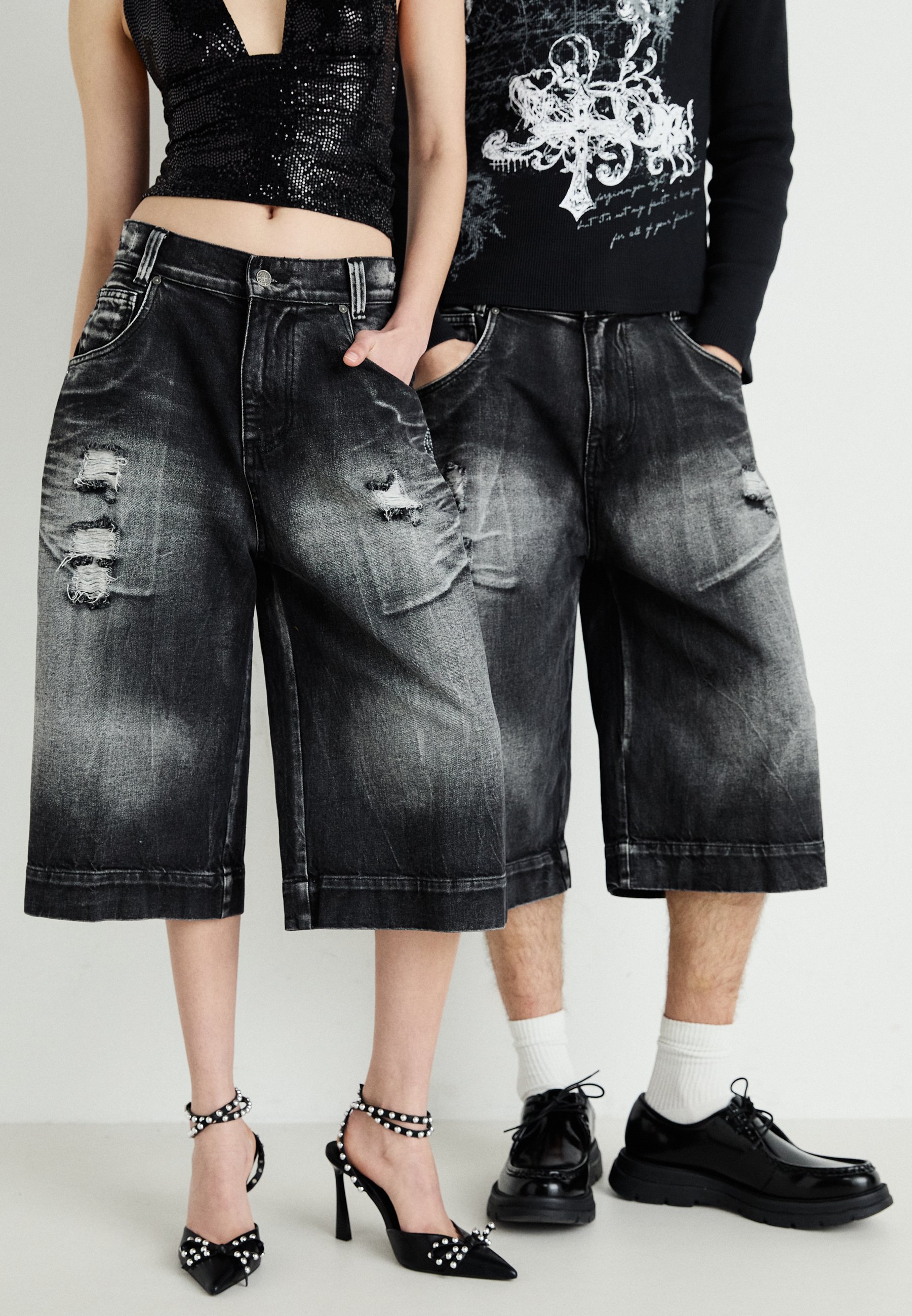 Jaded London CRYSTALLINE UNISEX - Szorty jeansowe/czarny