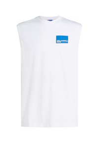 Tricou alb fără mâneci, fabricat din bumbac, cu un buzunar rectangular albastru pe care se află logo-ul "KARL LAGERFELD JEANS". Design simplu, croială lejeră.