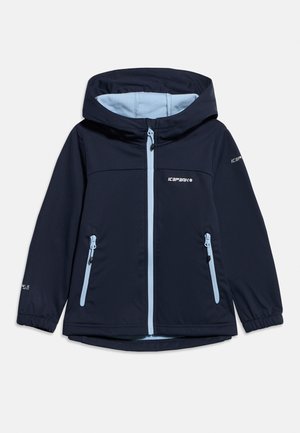 Μπλε σκούρο μπουφάν softshell με ελαφριά φόδρα από fleece σε ανοιχτό μπλε, μπροστινό φερμουάρ, δύο τσέπες με φερμουάρ, κουκούλα και ελαστικά μανίκια, με την επωνυμία "Icepeak".