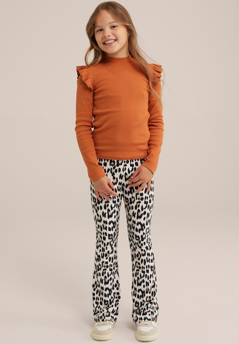 WE Fashion GERIBD MET RUCHES - Top dugih rukava - brown