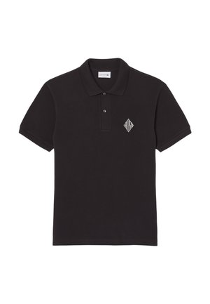 Zwart poloshirt van glad katoen, met een kraag, twee knopen en een wit diamantlogo op de linkerborst. Klassieke pasvorm.