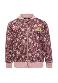 Veste zippée imprimée floral dans des tons de rose, avec un col et des poignets côtelés, et un logo brodé en haut à gauche.