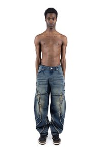 FAVELA FRINGED CUTLINE - Traperice opuštenog kroja - blue wash
