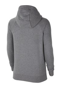 Felpa grigia realizzata in tessuto morbido, con cappuccio regolabile, polsini a coste e orlo dritto. Il retro presenta una texture liscia e un design semplice.