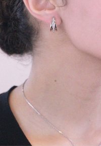 Orecchini a cerchio in argento con una finitura lucida, caratterizzati da una fila di piccoli cristalli trasparenti sul davanti per un tocco di eleganza.