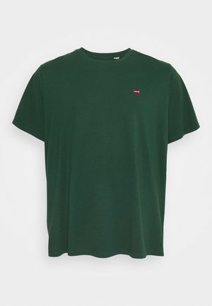 T-shirt Levi's vert foncé à manches courtes et col rond avec un petit patch logo rouge sur le côté gauche de la poitrine.