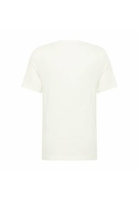 Short-sleeve, crew-neck t-shirt in off-white cotton, featuring a clean, plain back design and a relaxed fit.