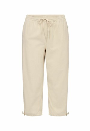 Pantalons beige clair, avec une taille élastique et un cordon de serrage, longueur cropped et liens ajustables à l'ourlet pour un ajustement sur mesure.