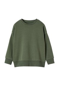 Grüner Sweatshirt aus weichem Stoff, mit Rundhalsausschnitt, überschnittenen Schultern und gerippten Bündchen sowie Saum für einen lässigen Sitz.