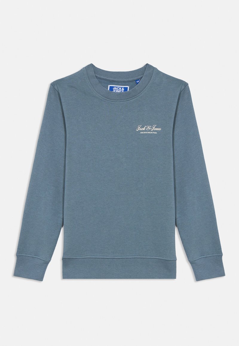 Blå langærmet crewneck sweatshirt med "Jack & Jones Archive Selection" logo på venstre bryst, ribbede manchetter og kant.