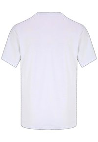 T-shirt bianco in cotone con maniche corte, scollatura rotonda e texture liscia; nessun motivo o design visibile sul retro.