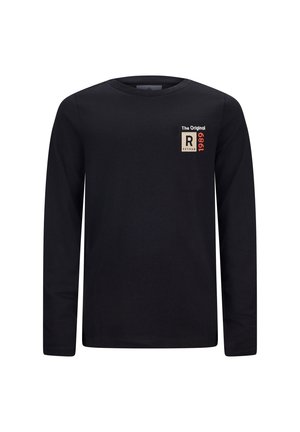 Sort langærmet skjorte med rund hals, med et lille print på brystet foran med teksten "The Original R Retour 1989" i hvid, beige og rød.