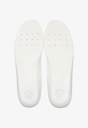 Plantillas blancas con textura suave, talla 37, con pequeños agujeros de ventilación y bordes redondeados. Diseñadas para ofrecer comodidad y soporte.
