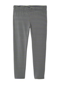 Gestreifte Leggings in Dunkelgrau und Olivgrün. Weiches Material mit einem elastischen Bund. Figurbetontes Design mit glatter Textur.