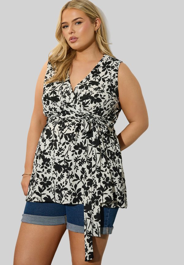 FLORAL SLEEVELESS WRAP - Bluse - cream