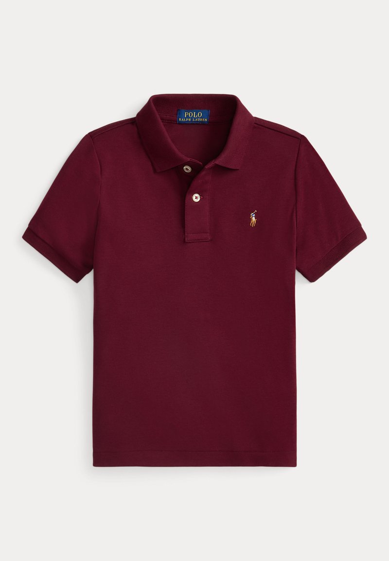 Σκούρο κόκκινο κοντομάνικο πουκάμισο Polo Ralph Lauren με δύο κουμπιά και μικρό κεντημένο λογότυπο στο αριστερό στήθος.