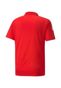 Rotes Polohemd aus weichem Stoff, mit klassischem Kragen und kurzen Ärmeln. Beinhaltet einen weißen Akzent auf der Schulter.