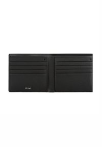 Black leather wallet with multiple card slots and a smooth texture. Features embossed brand logo "LT.1898" on the interior.
