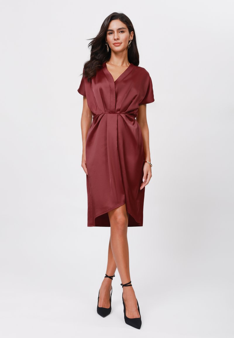 princess polly baby blue dress Burgundy Red Satin Double Tea Sleeve Wrap Dress main image 1