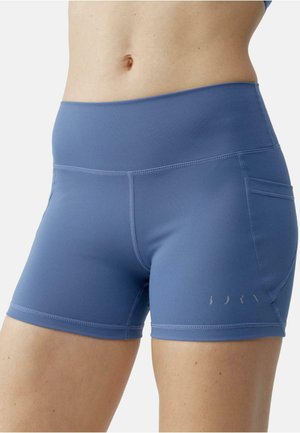 Blå sportshorts i stretchigt material, med ett brett midjeband, sidoficka och en subtil logotypdetalj i en ljusare nyans.