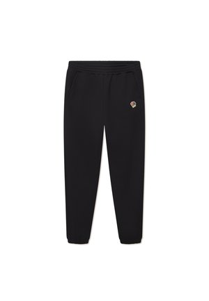 Čierne tepláky s elastickým pásom, dvoma bočnými vreckami a elastickými manžetami. Obsahujú malú vyšitú ružu na ľavom stehne.