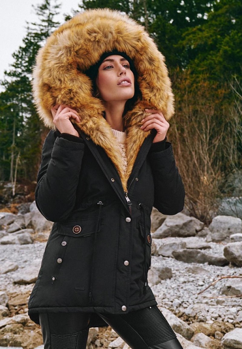 Navahoo SWEETY - Cappotto invernale - schwarz mit braunem fell