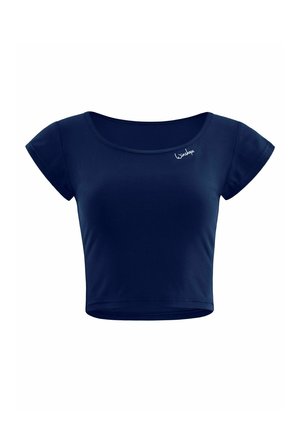 Morski kratki majic s kratkim rukavima od meke mješavine pamuka, sa izrezom u obliku suze na vratu. Uključuje suptilnu vezenu oznaku sprijeda.