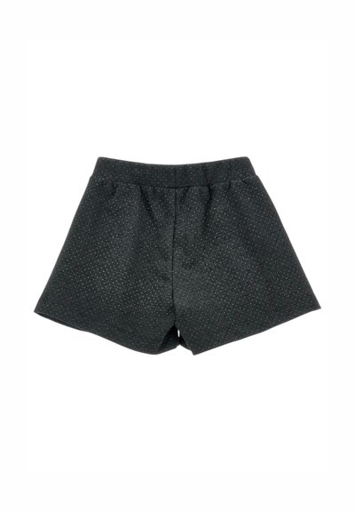 Pantaloni corti neri con un motivo a pois, cintura elastica, tessuto leggero e vestibilità rilassata. Orlo rifinito con un design semplice.