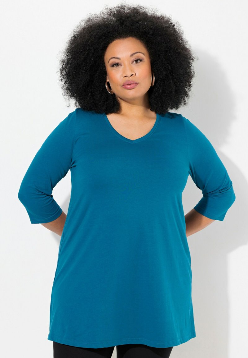 Ulla Popken EN A COL V 3/4 - Långärmad tröja - classic blue green