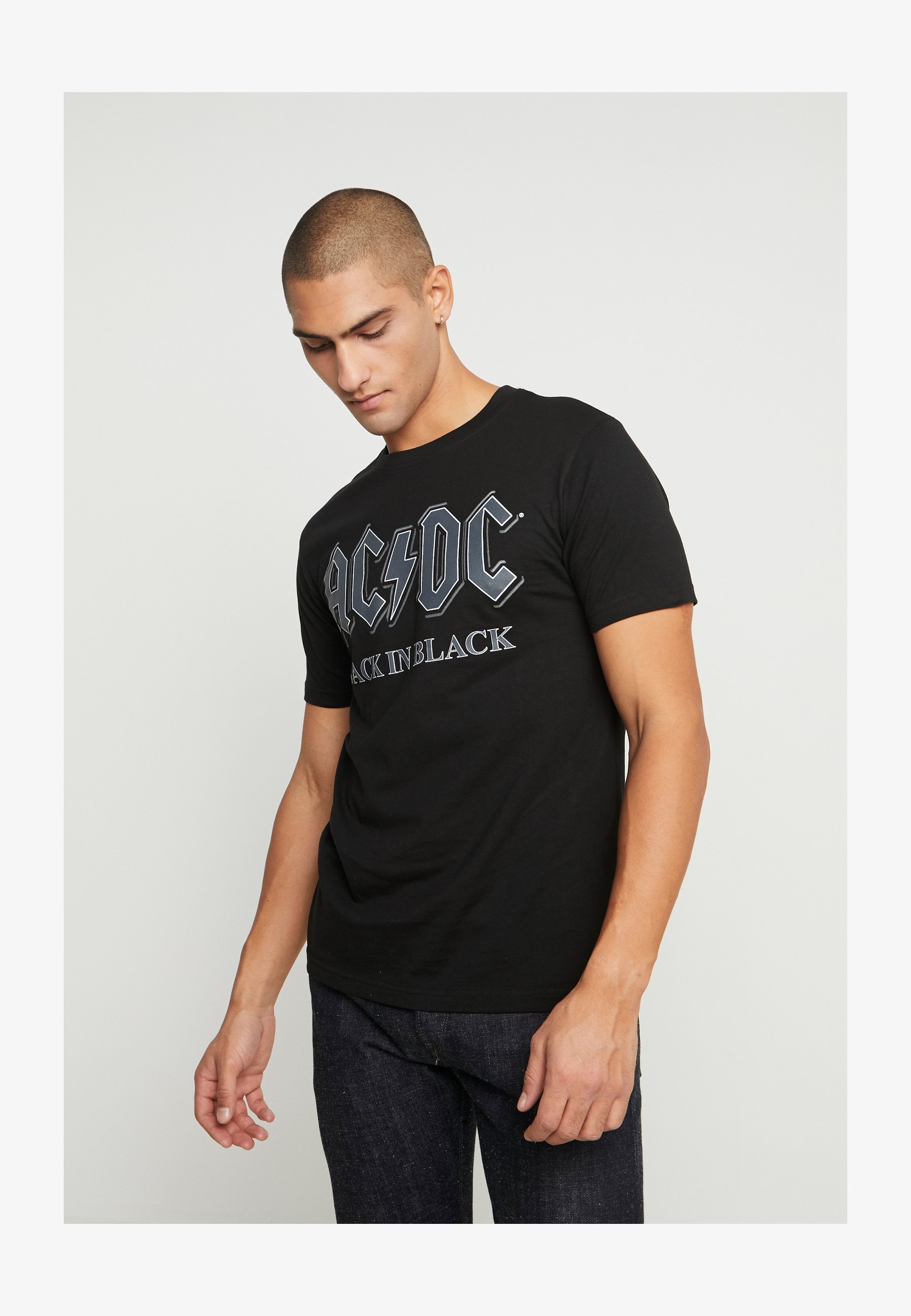 T-Shirt Uomo AC/DC Back In Black - Grigio/Nero, Regular Fit, Maglietta Ufficiale Con Stampa Fronte E Retro