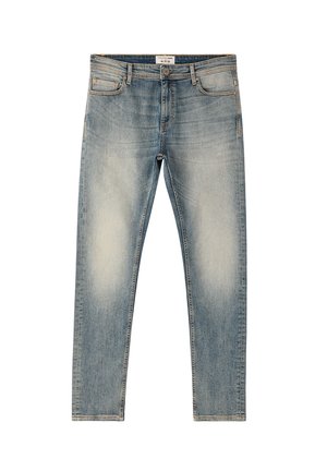 Jeans in denim azzurro chiaro con una vestibilità slim, aree sbiadite, design classico a cinque tasche e dettagli di cucitura sottili.
