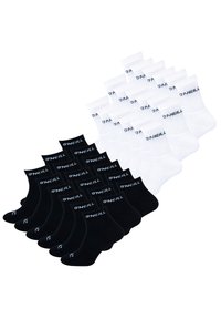 Black and white ankle socks, 12 pairs total. Material appears soft, with ribbed cuffs. "O'NEILL" logo printed on each sock in contrasting colors.
