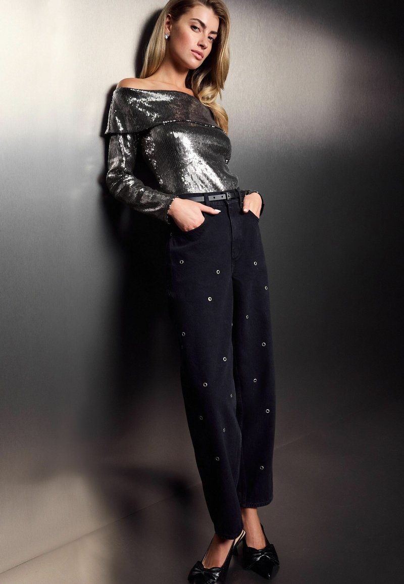 Next REGULAR FIT - SEQUIN BARDOT  - Tops ar garām piedurknēm - grey