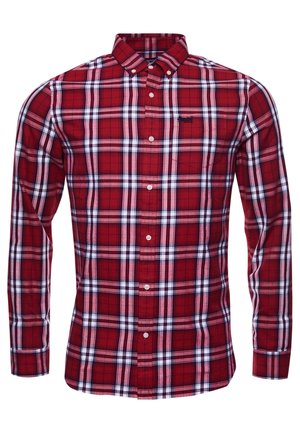 Rød, hvid og sort ternet langærmet skjorte med knapper og button-down krave i slank pasform.