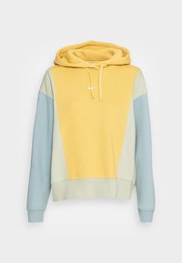 Felpa con cappuccio dal design a blocchi di colore, con pannelli gialli, verde chiaro e blu, realizzata in tessuto morbido con dettaglio logo frontale.