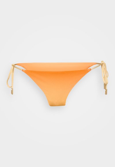 Orange gradient bikini bottom with adjustable cream ties on the sides. Smooth, stretchy fabric with a minimalistic design.