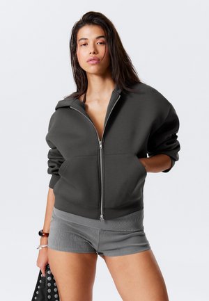OVERSIZED SCUBA ZIP HOODIE - Sweater met rits - off black