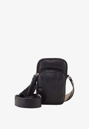 Czarna torebka crossbody z sztucznej skóry z zamykaną na zamek główną przegrodą, przednią kieszenią, regulowanym paskiem i minimalistycznym designem.