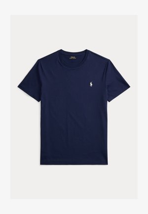T-shirt in cotone blu navy con maniche corte e scollo rotondo. Presenta un piccolo logo ricamato bianco sul petto.