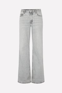 Wide-leg jeans in light grey denim, featuring a high-rise waist, classic five-pocket design, and a subtle fade throughout for texture.