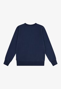 Námorníckomodrá mikina, okrúhly výstrih, dlhé rukávy, rebrované manžety a lem, vyrobená z mäkkého bavlneného materiálu. Žiadne viditeľné vzory ani logá.