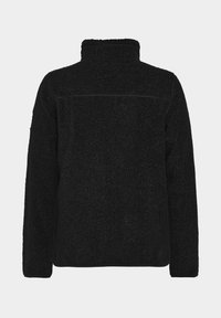Zwart fleece sweatshirt met een hoge kraag, een gestructureerde buitenkant en een rechte snit. De achterkant heeft een subtiele naaddetail.