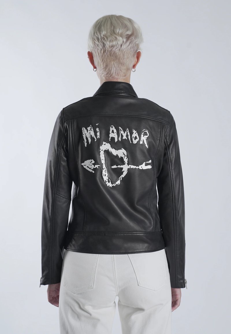 Mira Paris MI AMOR EMBROIDERY BIKER PERFECTO JACKET - Kožená bunda - black