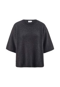 Maglione oversize grigio scuro con scollatura rotonda, maniche corte e polsini a costine. Realizzato in un tessuto morbido e dalla texture interessante.